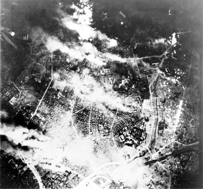 Tokyo burns under B-29 firebomb assault, 26 May 1945