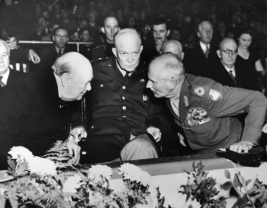 Winston Churchill, Dwight D. Eisenhower and Bernard Montgomery.