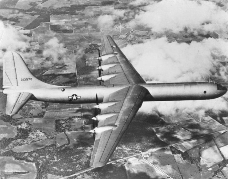 The XB-36 on its first flight
