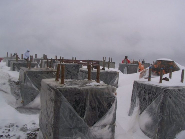 Foundations for the new building of the Shelter 11, a high-altitude mountaneers’ base camp on Mount Elbrus.