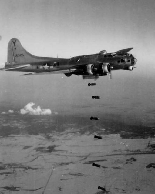 383rd Bomb Group B-17G releasing its bombs over Vienna on February 7, 1945.