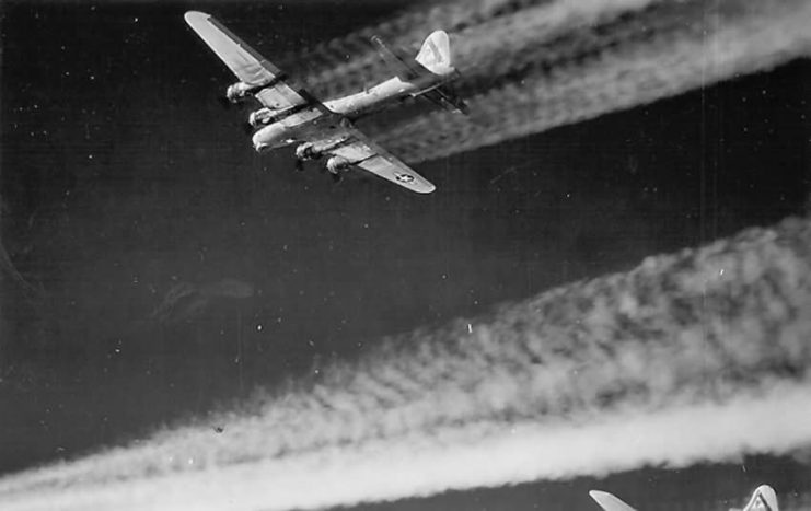 384th Bomb Group B-17 Bombers Leaving Contrails in Sky
