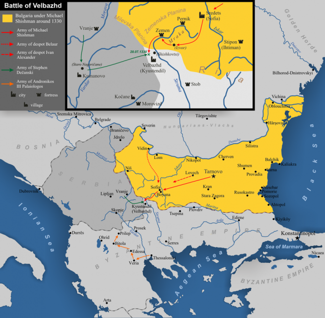 Bulgaria during the rule of Michael Shishman. Map: Kandi / CC-BY-SA 3.0