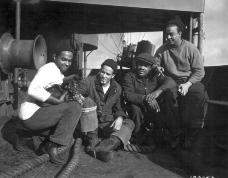 Members of a `CHECKERBOARD’ crew that brought a Liberty Ship from the U.S. to England.