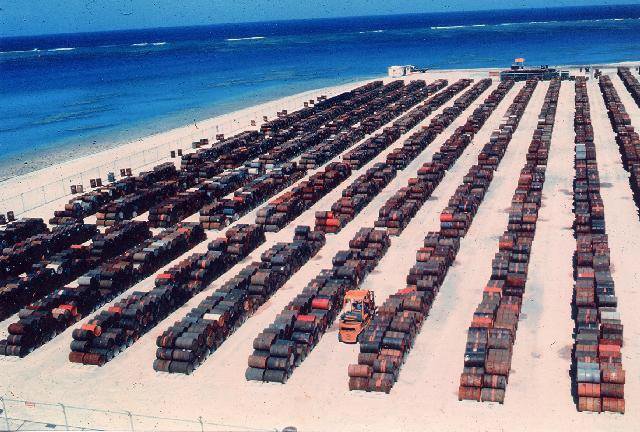 Leaking Agent Orange barrels at Johnston Atoll circa 1973.