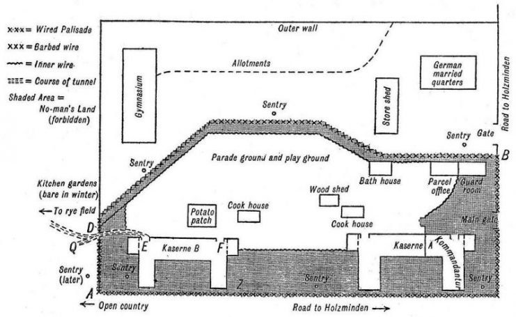 Plan of Holzminden PoW camp by H. G. Durnford. South is at the top.
