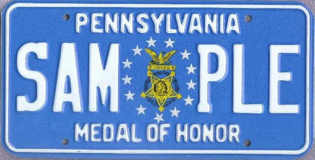 1987 Pennsylvania Medal of Honor License Plate.Photo: Papl8s CC BY-SA 3.0