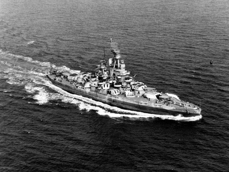 Nevada underway off the Atlantic coast of the United States on 17 September 1944