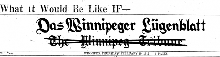 The masthead of the Winnipeg Tribune, 19 February 1942