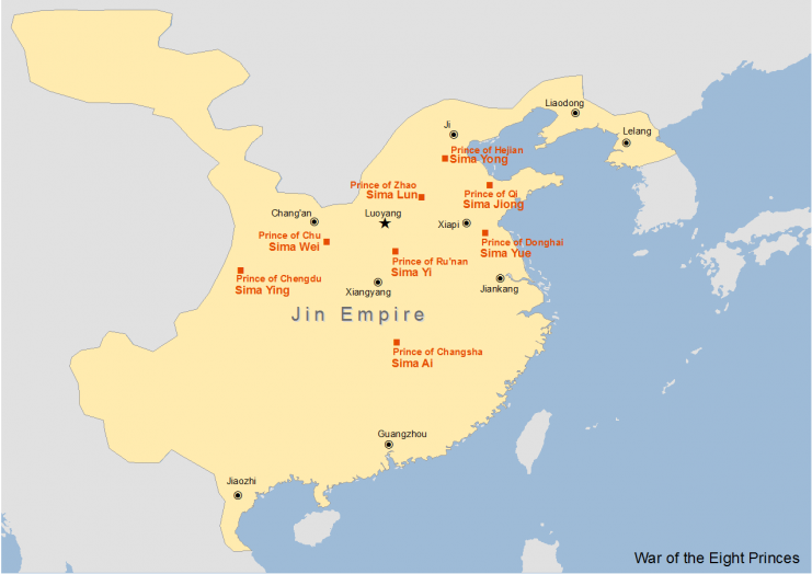 Map showing the War of the Eight Princes in Jin dynasty. Photo by SY CC BY SA 3.0