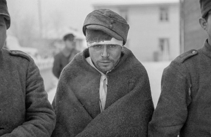Soviet prisoners of war dressed with new clothes near the Arctic Circle at Rovaniemi in January 1940