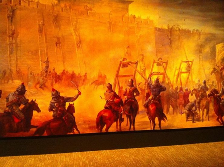 Mural of siege warfare, Genghis Khan Exhibit in San Jose, California, US Photo by Bill Taroli CC BY 2.0
