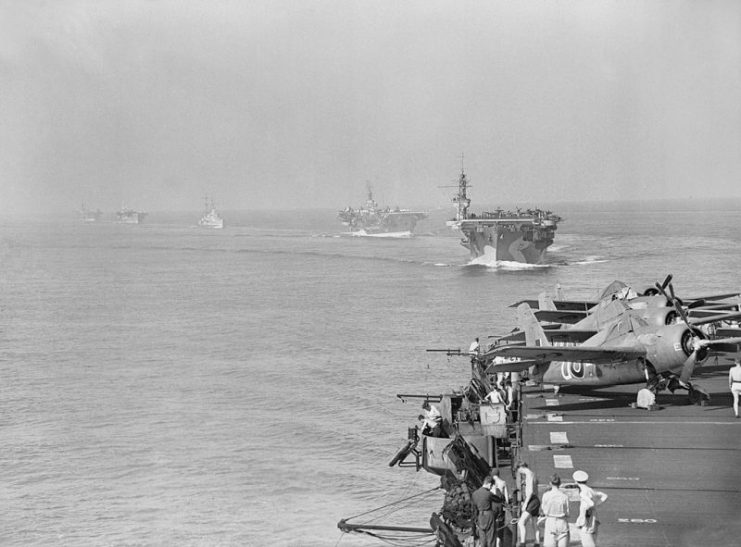A view from HMS PURSUER of other assault carriers in the naval task force which took part in the landings in the south of France, 7 August 1944