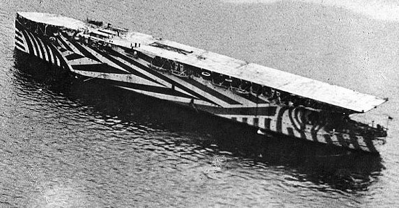 HMS Argus displaying a coat of dazzle camouflage in 1918