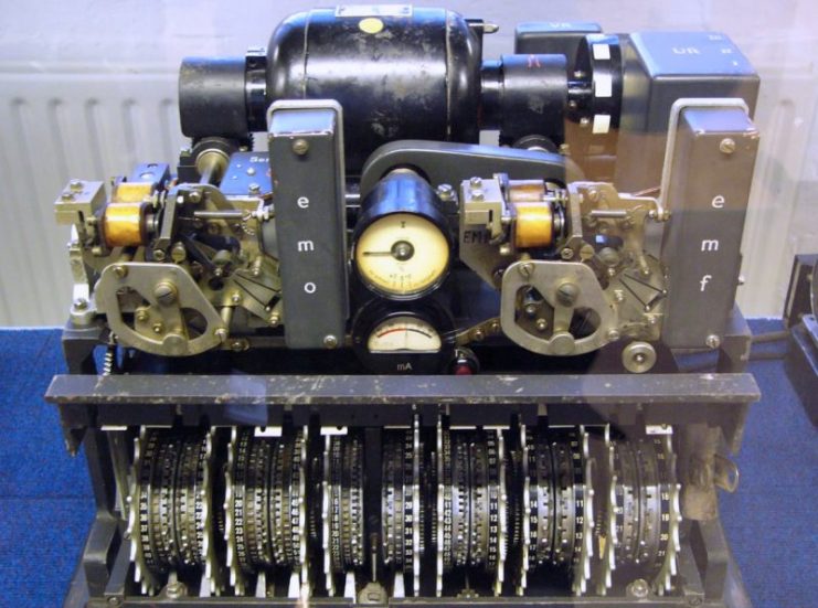 The Lorenz SZ42 machine with its covers removed. Bletchley Park museum