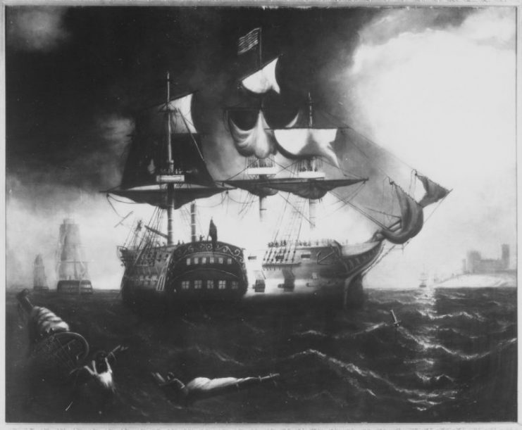 Action between the Bon Homme Richard and Serapis off Flamborough Head, England, on 23 September 1779