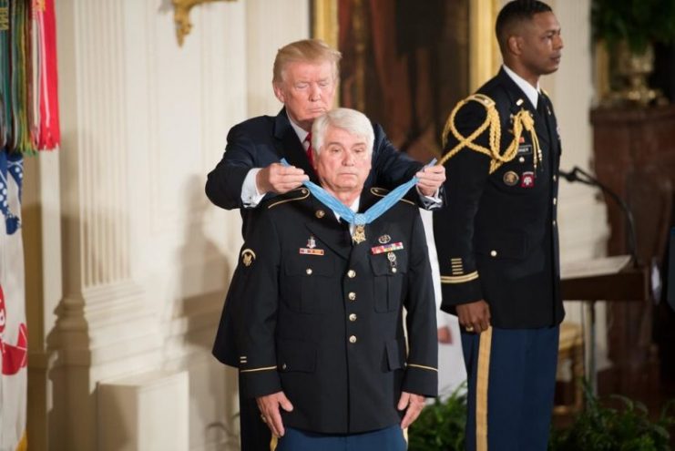 President Donald J. Trump presents the Medal of Honor to Specialist Five James C. McCloughan.July 31, 2017 (Official White House Photo by Andrea Hanks)