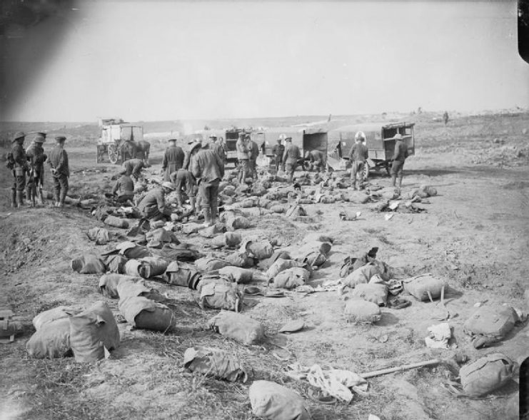 RAMC search packs of British dead after Battle of Guillemont 1916