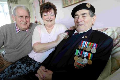 D-Day veteran Ted Young with his eldest daughter, Irene, and son-in-law Paul.