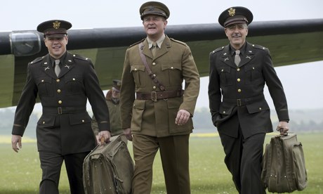 Hugh Bonneville, center, plays a fictional English historian in The Monuments Men, a move that greatly disappointed Balfour's relatives.