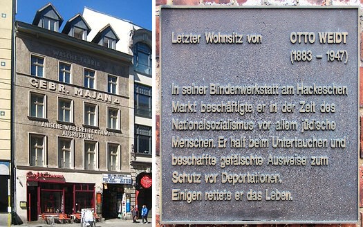 The site of Otto Weidt's Factory and Memorial Plaque in honor of him.