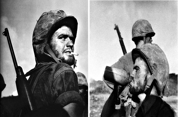 The iconic photos of a WWII soldier captioned by the famous American photojournalist W. Eugene Smith as the "alert soldier". The soldier was later identified as Angelo Klonis. The photo of him drinking from a canteen was used to embody Smith's work in the Masters of Photography stamp series in 2002.