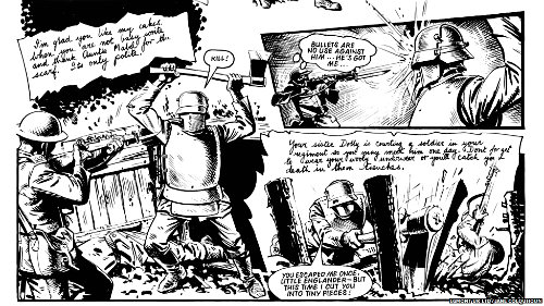 The specific comic strip of Charley's War where the armor-clad German sniper was shown.