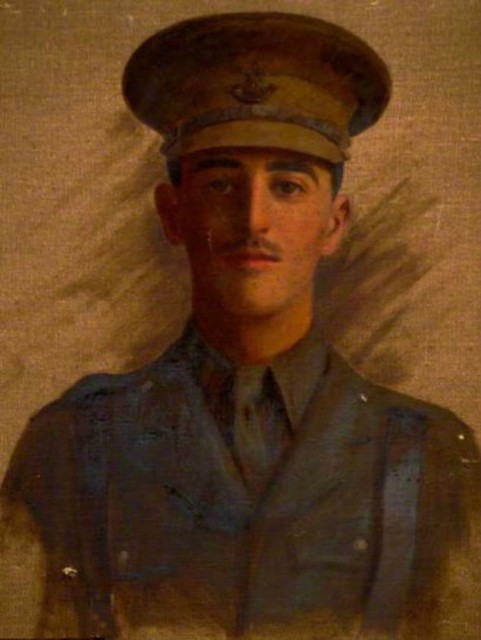 The oil painting of the unknown WWI officer at the Carmarthen  County Museum in Wales.