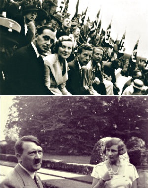 Diana [above photo] during the Nuremberg Nazi Rally; Unity with Hitler. They are two of the six Mitford sisters.