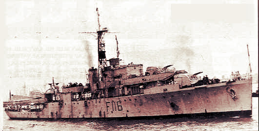 The HMS Amethyst battered after the Yangtze River Incident.