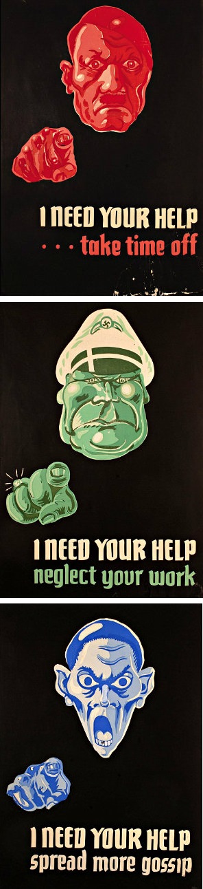 Part of the Rare WWII Posters: Hitler, Goering and Goebbels Caricartures with their Sarcastic Messages