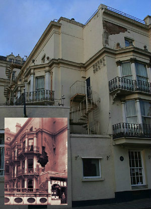 Royal Hotel Scarborough after the attack [inserted photo] and now