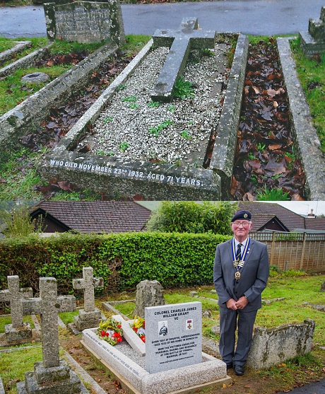 The Charles Grant grave before and after the restoration.