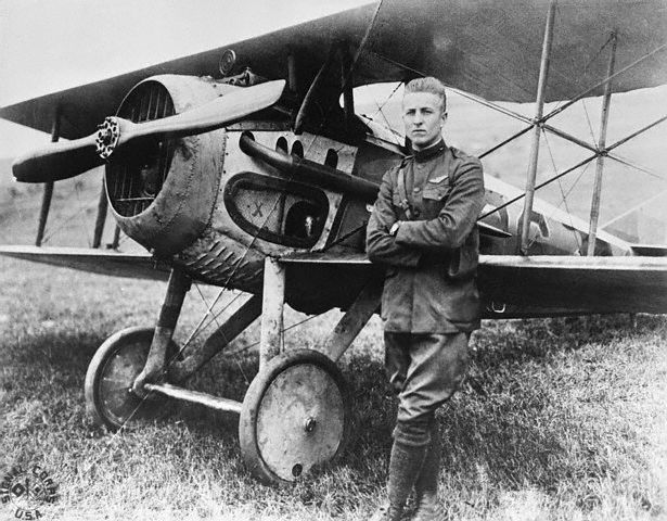 Frank Luke Posing with Airplane