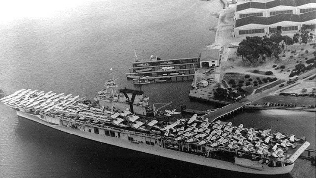 Preparing for the Pacific Courtesy of the Naval History and Heritage Command This June 1940 image shows the USS Yorktown at Naval Air Station, North Island in San San Diego embarking aircraft and vehicles prior to sailing for Hawaii.