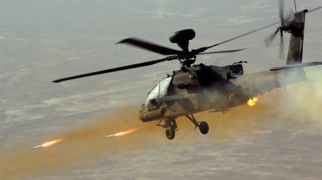 Apache Helicopter Firing Rockets.