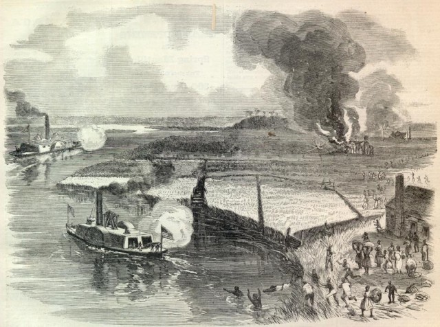 The John Adams, carrying Tubman and Montgomery, firing upon the Combahee Ferry