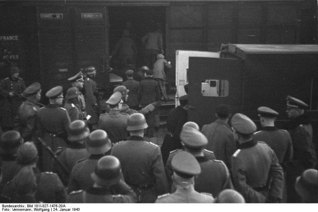French Jews being deported from Marseilles, 1943. By Bundesarchiv – CC BY-SA 3.0 de
