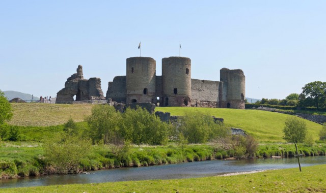 A view of the Rhuddlan Castle from across the River Clwyd