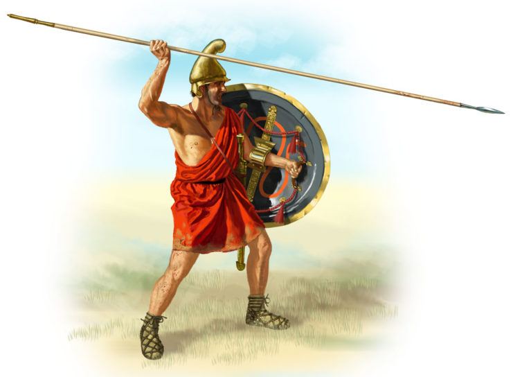 A depiction of a standard Hypaspist, as mentioned this is but one of many possible combinations of arms and armor that the elite hypaspists could have worn.