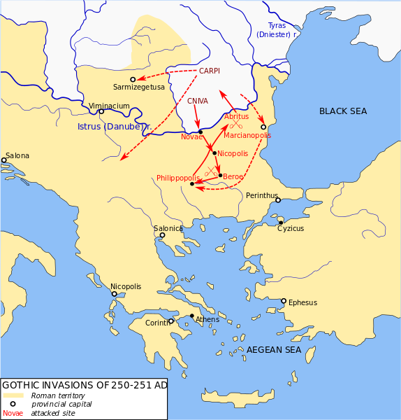 The Gothic invasions of 250-251, show that the Goths were indeed capable of dealing damage within Roman borders