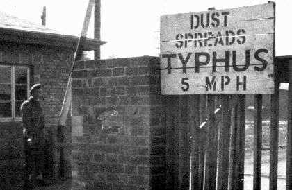 Sign at the Bergen Belsen concentration camp after liberation by British soldiers
