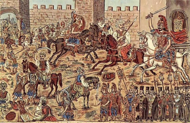 Constantine (on the white horse) leads the final charge as the city falls.
