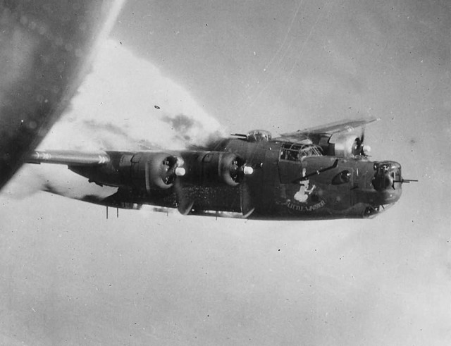 B-24H_Liberator_42-94812_Little_Warrior_hit_by_flak_over_Gemany