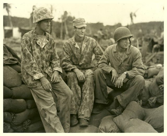 Three Marine officers of an amphibian tractor battalion who took part in the invasion of Guam.