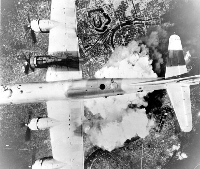 A B-29 over Osaka on June 1, 1945.