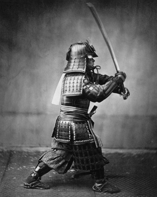 Samurai with sword, ca. 1860.