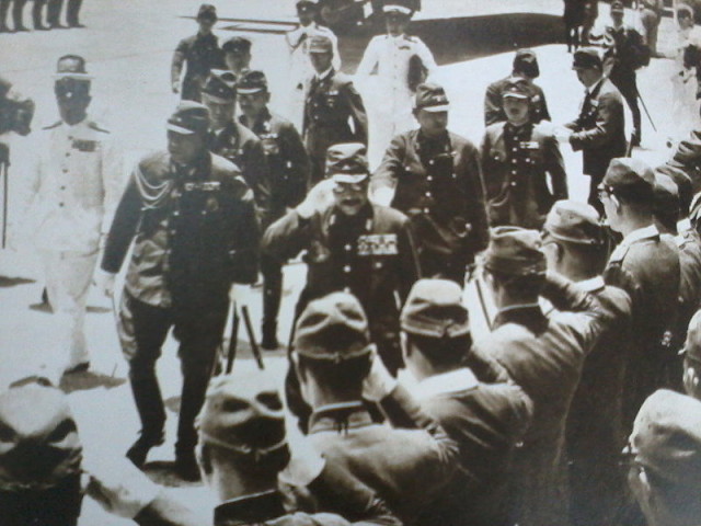 Japanese Prime Minister Hideki Tojo landed in Nichols Field, an airfield south of Manila, for state visit to the Philippines. By Reader's Digest - Kasaysayan: Story of the Filipino People Volume 7, Public Domain.