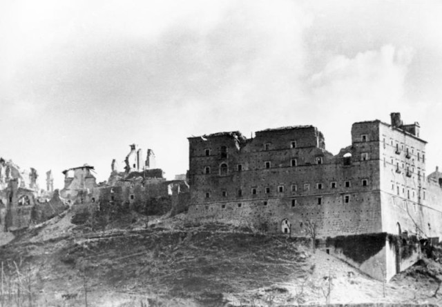 Monte Cassino in ruins.