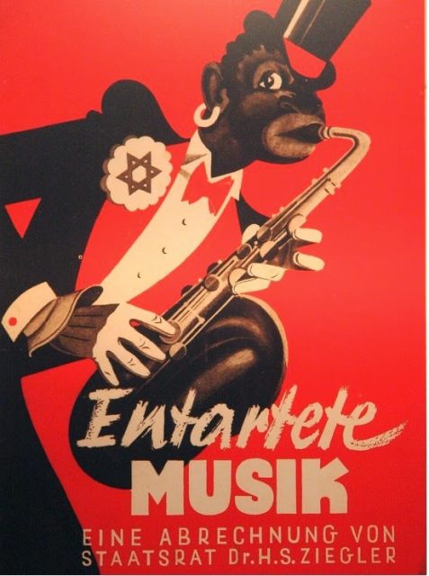 In 1938, an exhibition was mounted called ‘Entartete Musik’ (‘Degenerate Music’) in order to point out to the German public what music was degenerate (meaning ‘not normal or desirable’), to demonstrate its dangers, and celebrate its removal from German society.